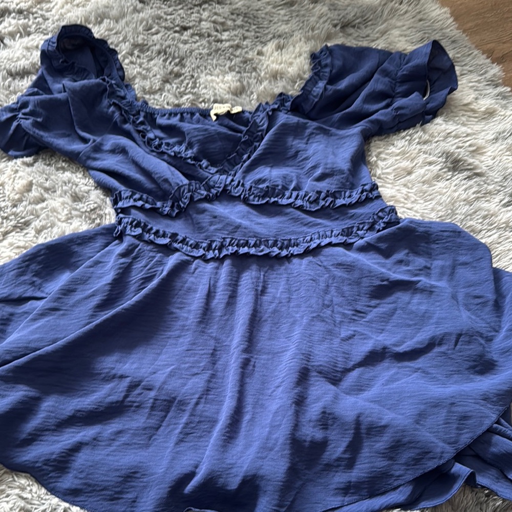 Inspired Hearts Blue Flutter Sleeve Wrap Blouse